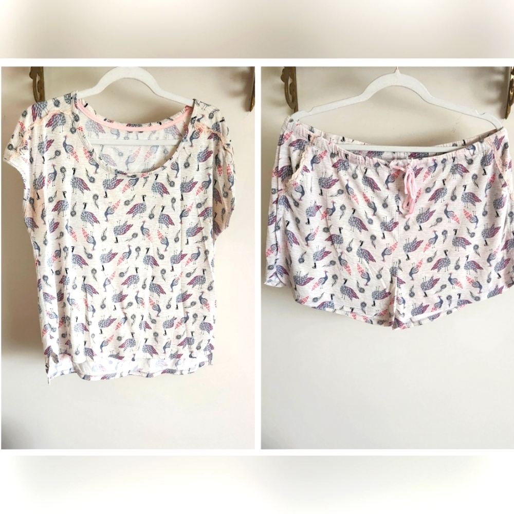 Pink and Gray Peacock 2 piece PJ set